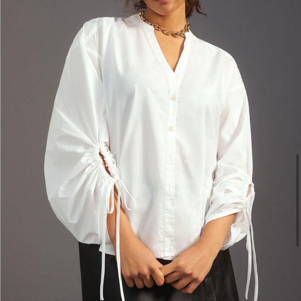 Anthropologie Drawstring Poplin Buttondown